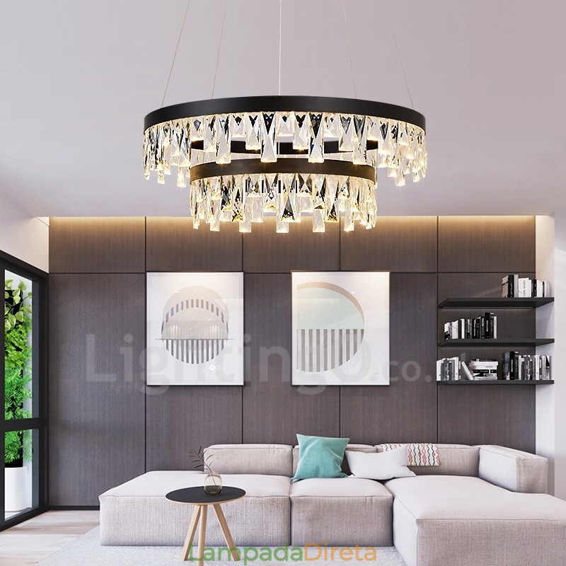 Luminária pendente de cristal com design circular moderno