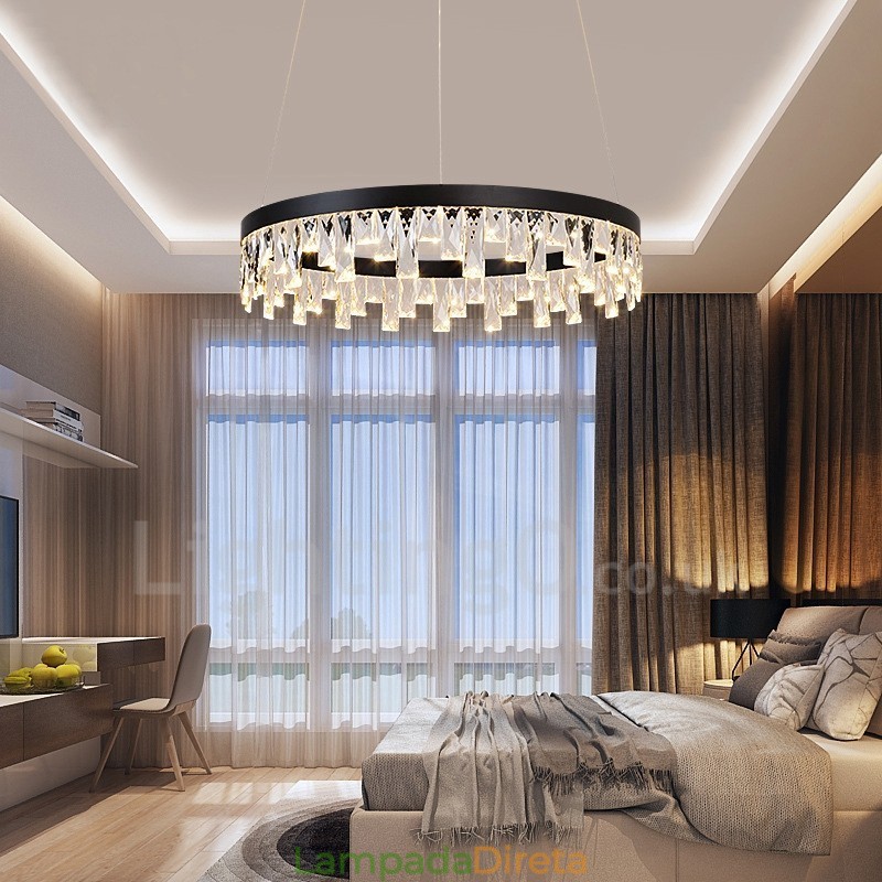 Luminária pendente de cristal com design circular moderno