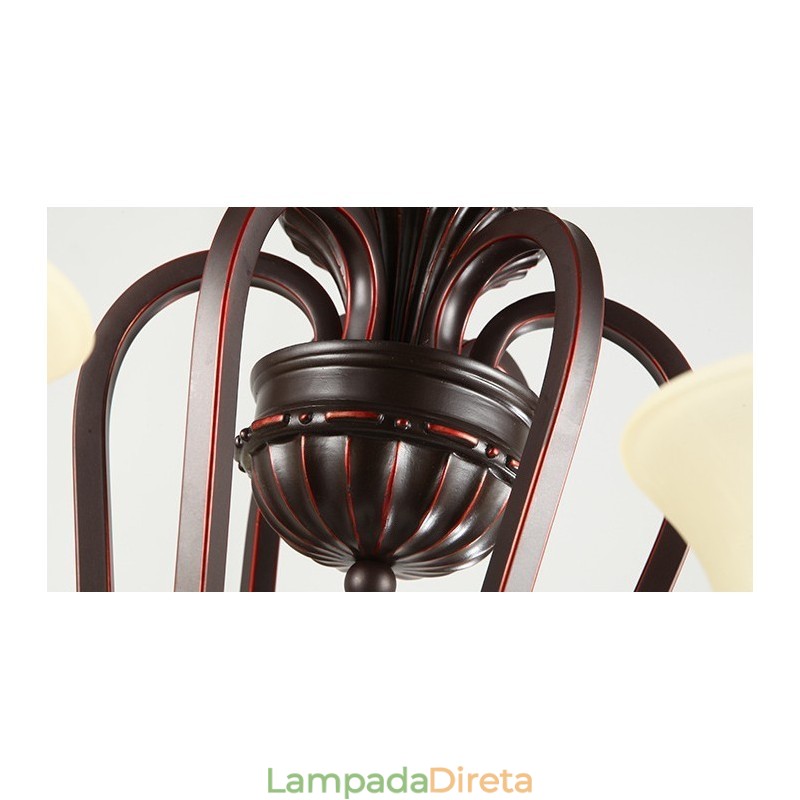 24 Luzes Teto Alto Vintage Country Island Pintura Lustre de Metal com Tons de Vidro Teto Alto