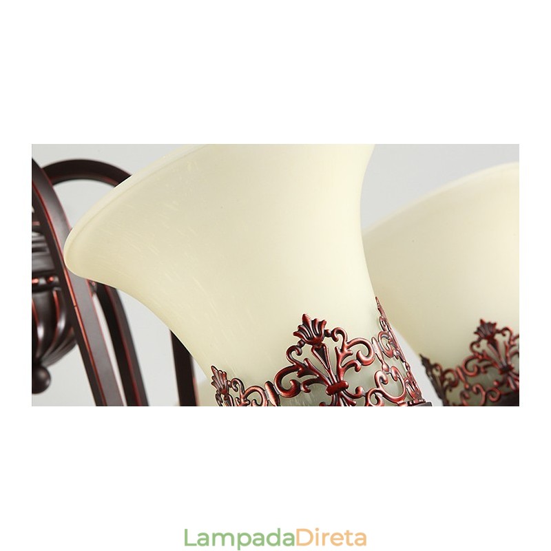 24 Luzes Teto Alto Vintage Country Island Pintura Lustre de Metal com Tons de Vidro Teto Alto