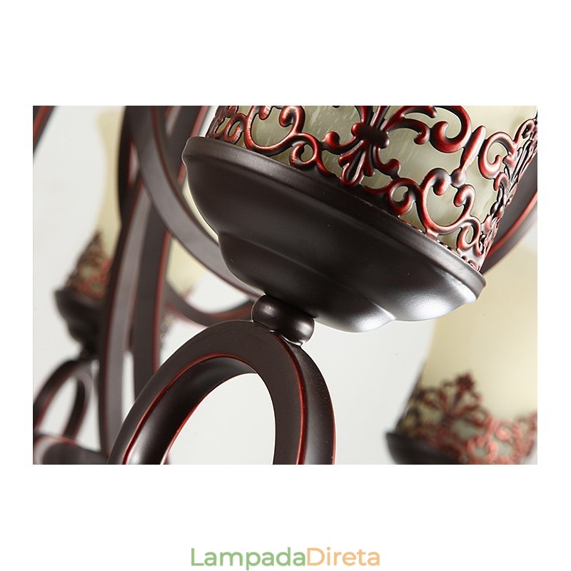 24 Luzes Teto Alto Vintage Country Island Pintura Lustre de Metal com Tons de Vidro Teto Alto