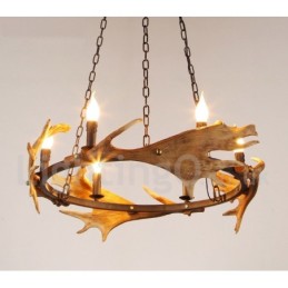 Lustre de chifre de veado rústico de 6 luzes