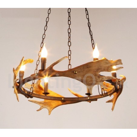 Lustre de chifre de veado rústico de 6 luzes Lustre de chifre de veado rústico de 6 luzes