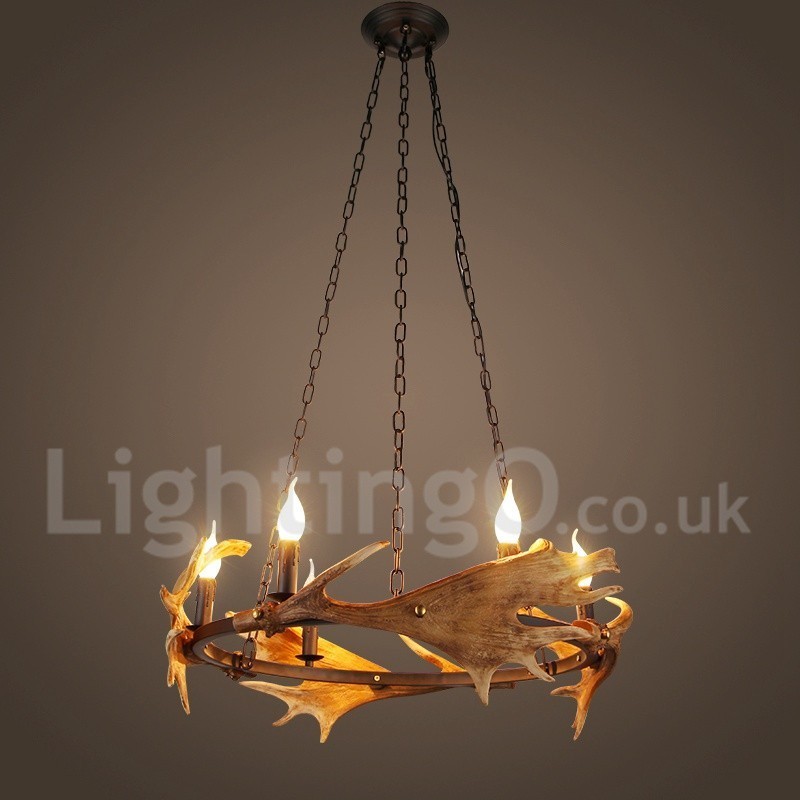 Lustre de chifre de veado rústico de 6 luzes