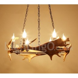 Lustre de chifre de veado rústico de 6 luzes