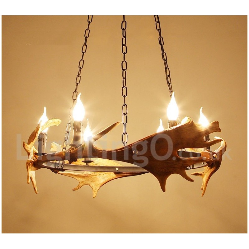 Lustre de chifre de veado rústico de 6 luzes