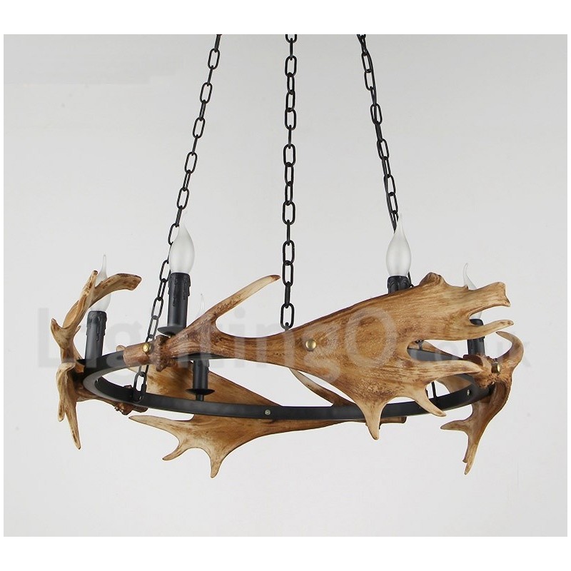 Lustre de chifre de veado rústico de 6 luzes