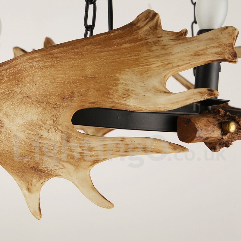 Lustre de chifre de veado rústico de 6 luzes