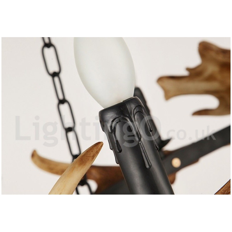 Lustre de chifre de veado rústico de 6 luzes