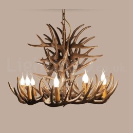 Lustre de chifre retrô artístico rústico de 9 luzes