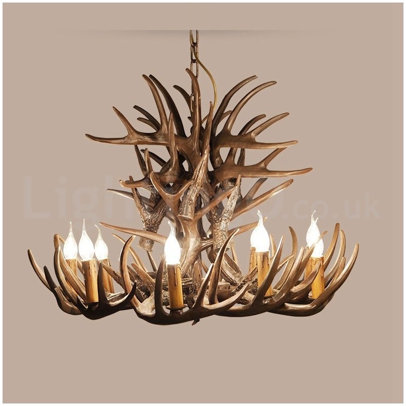 Lustre de chifre retrô artístico rústico de 9 luzes