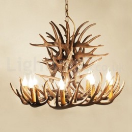 Lustre de chifre retrô artístico rústico de 9 luzes