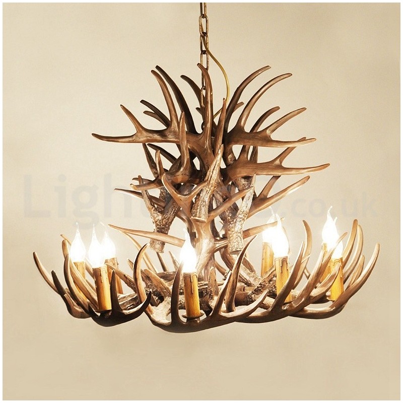 Lustre de chifre retrô artístico rústico de 9 luzes