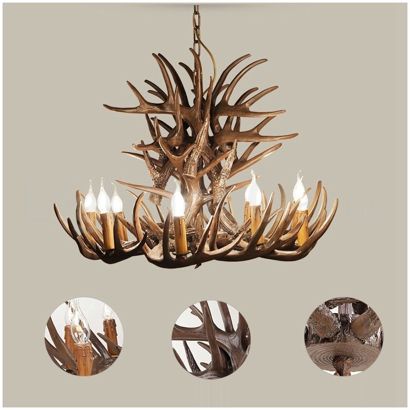 Lustre de chifre retrô artístico rústico de 9 luzes