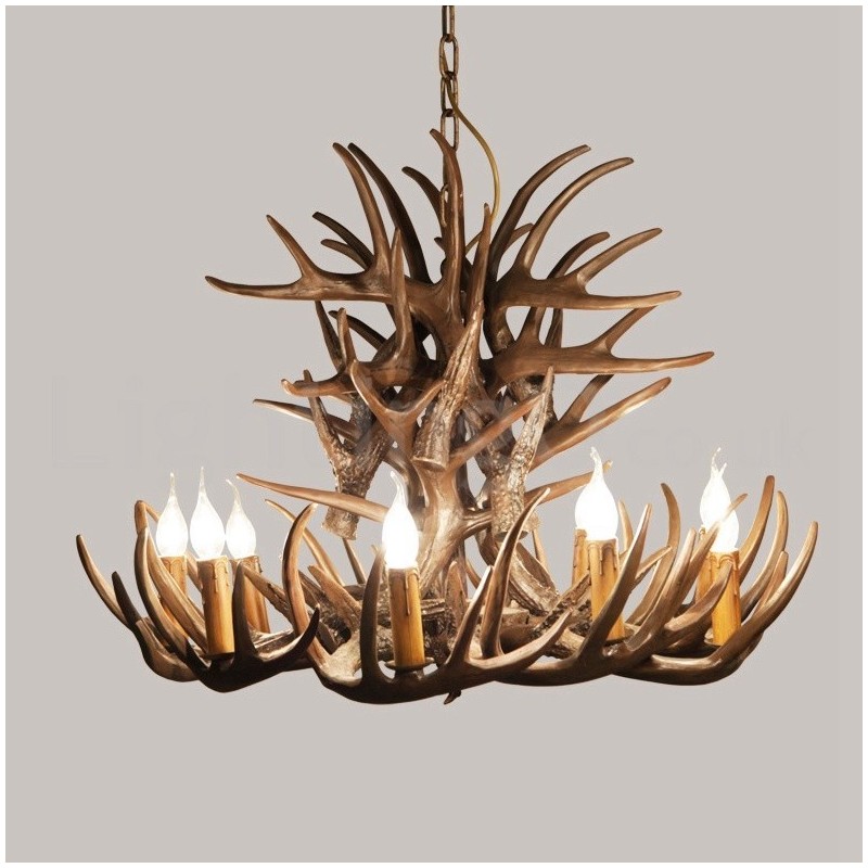 Lustre de chifre retrô artístico rústico de 9 luzes