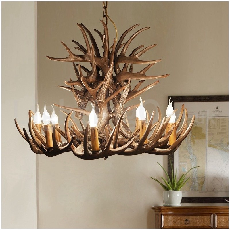 Lustre de chifre retrô artístico rústico de 9 luzes
