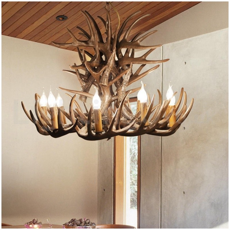Lustre de chifre retrô artístico rústico de 9 luzes