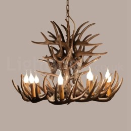 Lustre de chifre retrô artístico rústico de 9 luzes