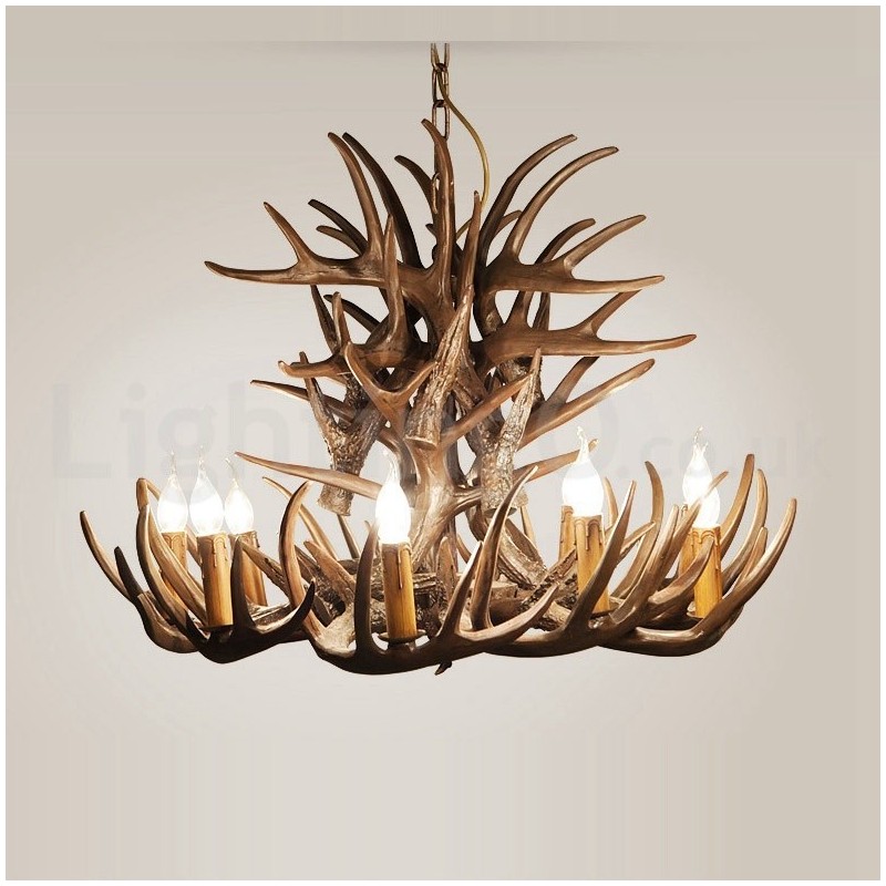 Lustre de chifre retrô artístico rústico de 9 luzes