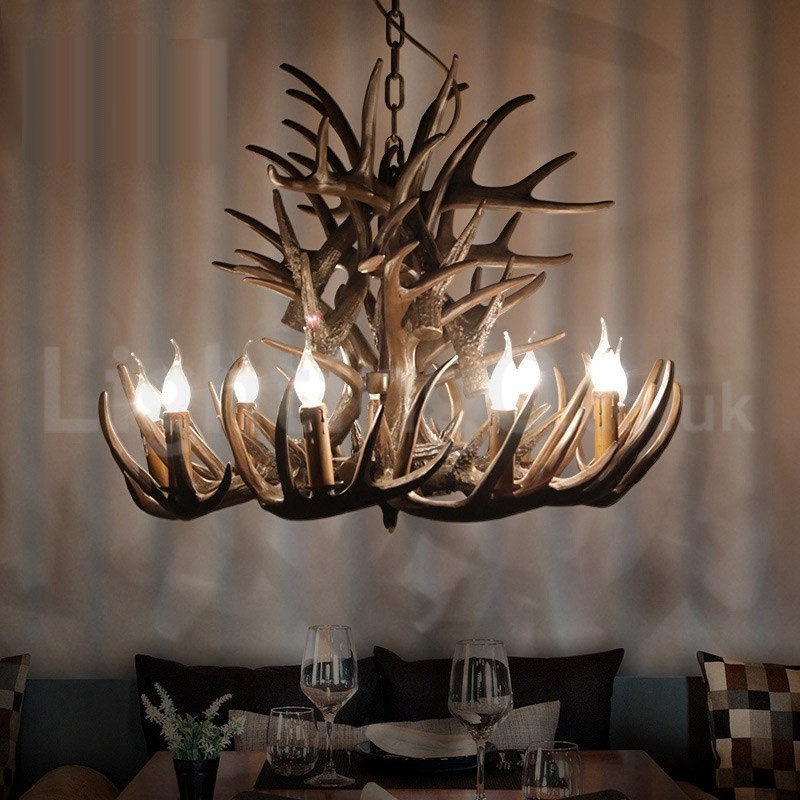 Lustre de chifre retrô artístico rústico de 9 luzes