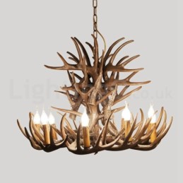 Lustre de chifre retrô artístico rústico de 9 luzes