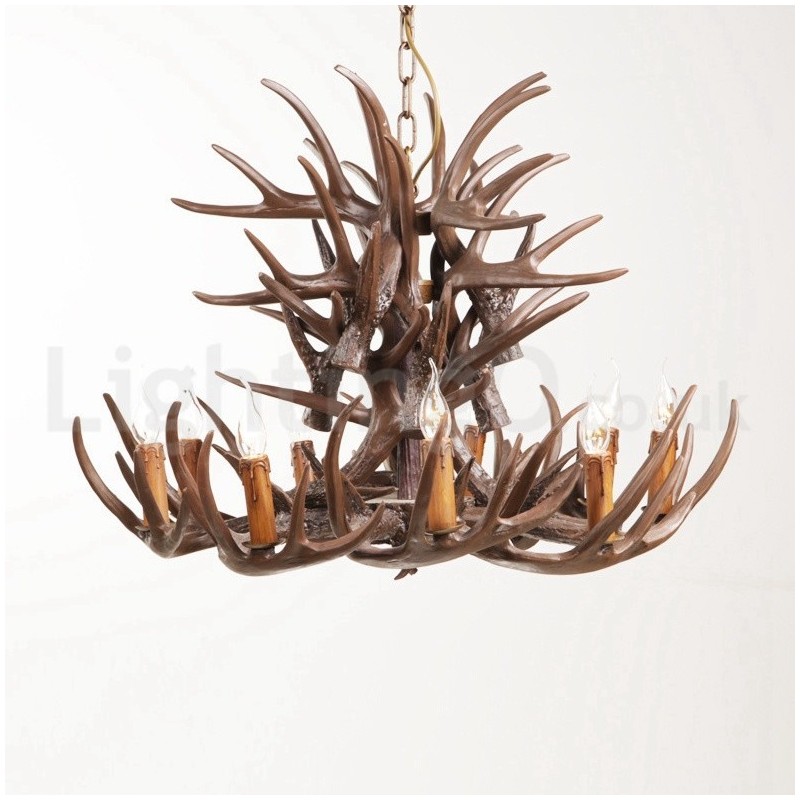 Lustre de chifre retrô artístico rústico de 9 luzes
