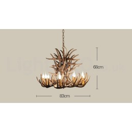 Lustre de chifre retrô artístico rústico de 9 luzes