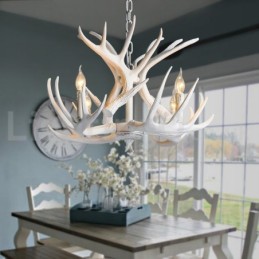 Lustre branco de chifre retrô artístico rústico de 4 luzes