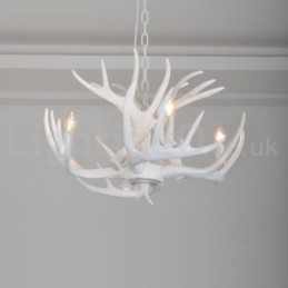 Lustre branco de chifre retrô artístico rústico de 4 luzes