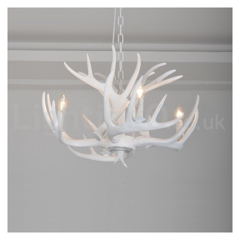 Lustre branco de chifre retrô artístico rústico de 4 luzes