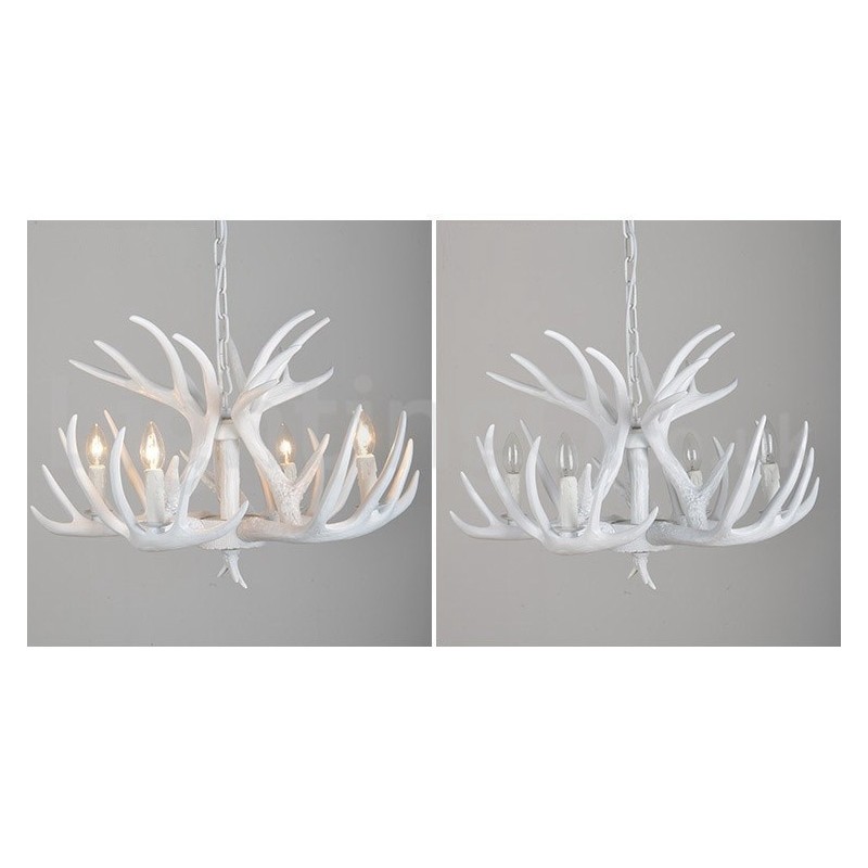 Lustre branco de chifre retrô artístico rústico de 4 luzes