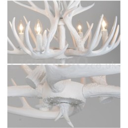 Lustre branco de chifre retrô artístico rústico de 4 luzes
