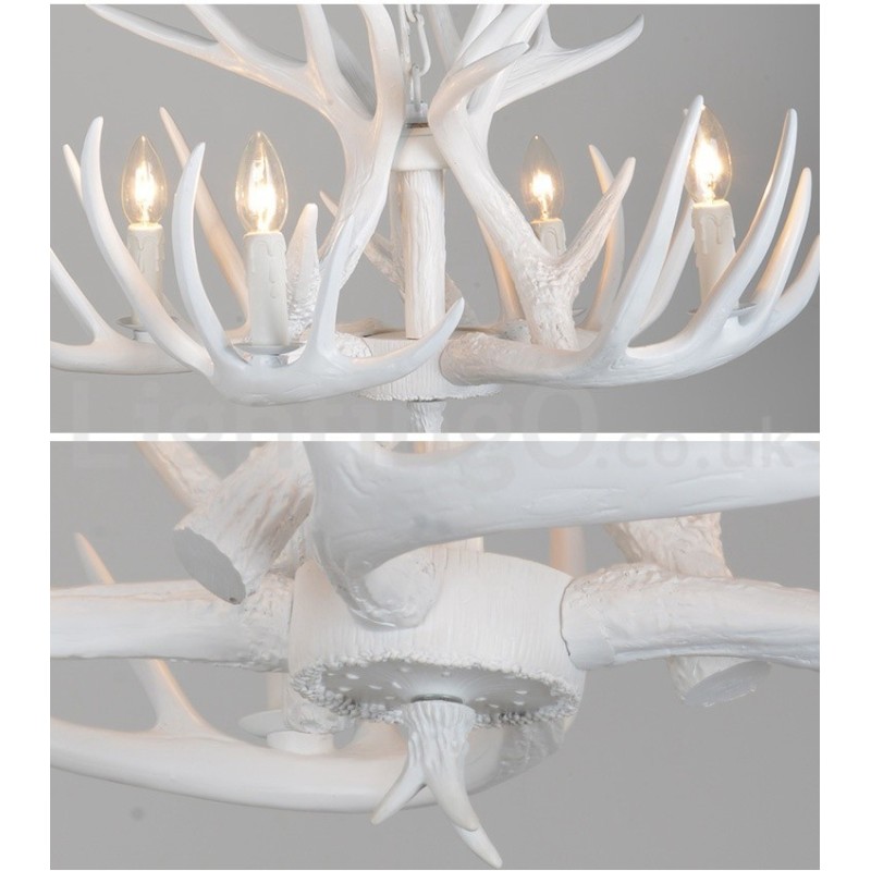 Lustre branco de chifre retrô artístico rústico de 4 luzes