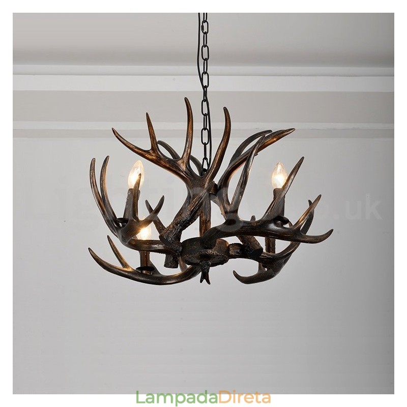 Lustre preto gradiente de chifre retrô artístico rústico de 4 luzes