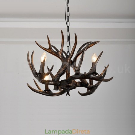 Lustre preto gradiente de chifre retrô artístico rústico de 4 luzes Lustre preto gradiente de chifre retrô artístico rústico de 4 luzes