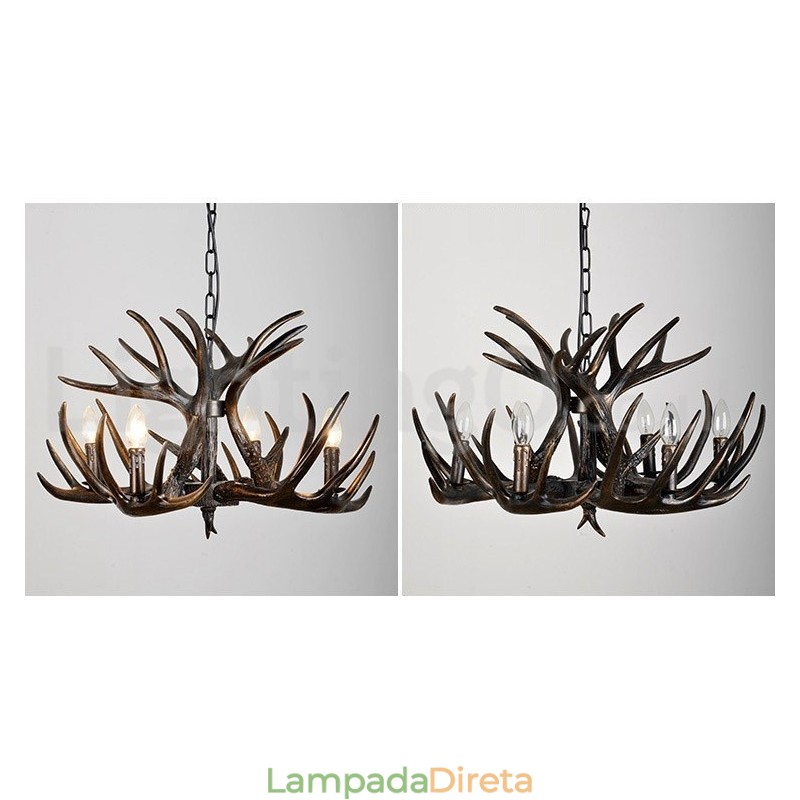 Lustre preto gradiente de chifre retrô artístico rústico de 4 luzes