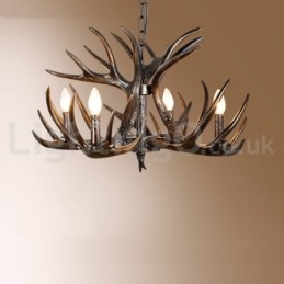 Lustre preto gradiente de chifre retrô artístico rústico de 4 luzes