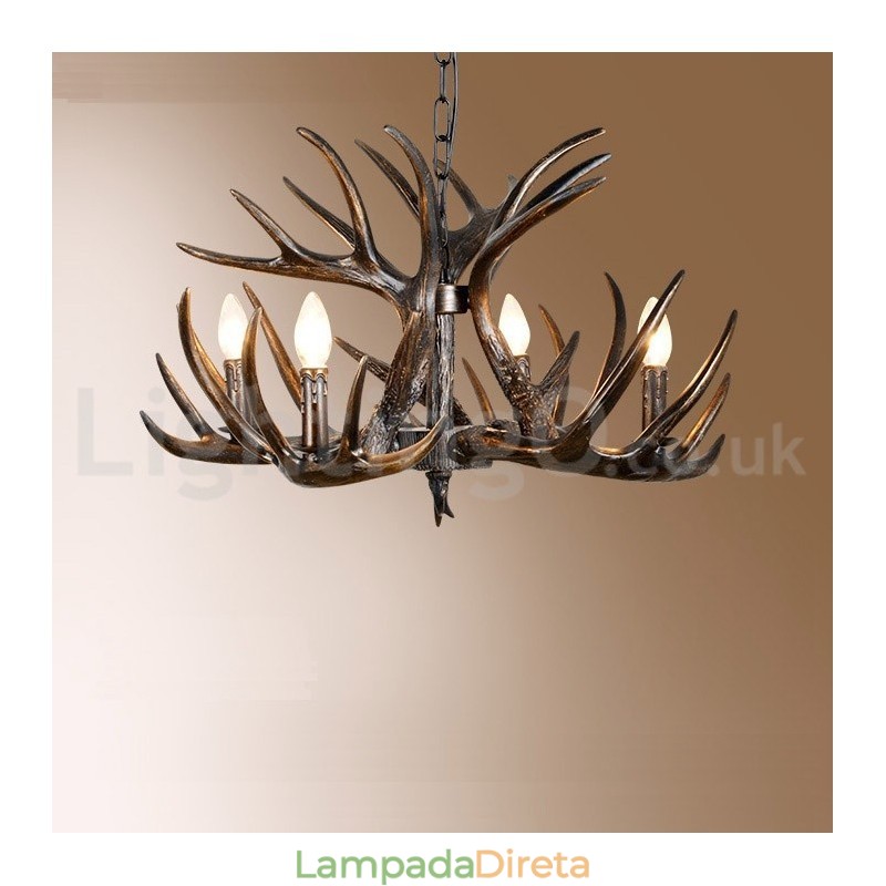 Lustre preto gradiente de chifre retrô artístico rústico de 4 luzes