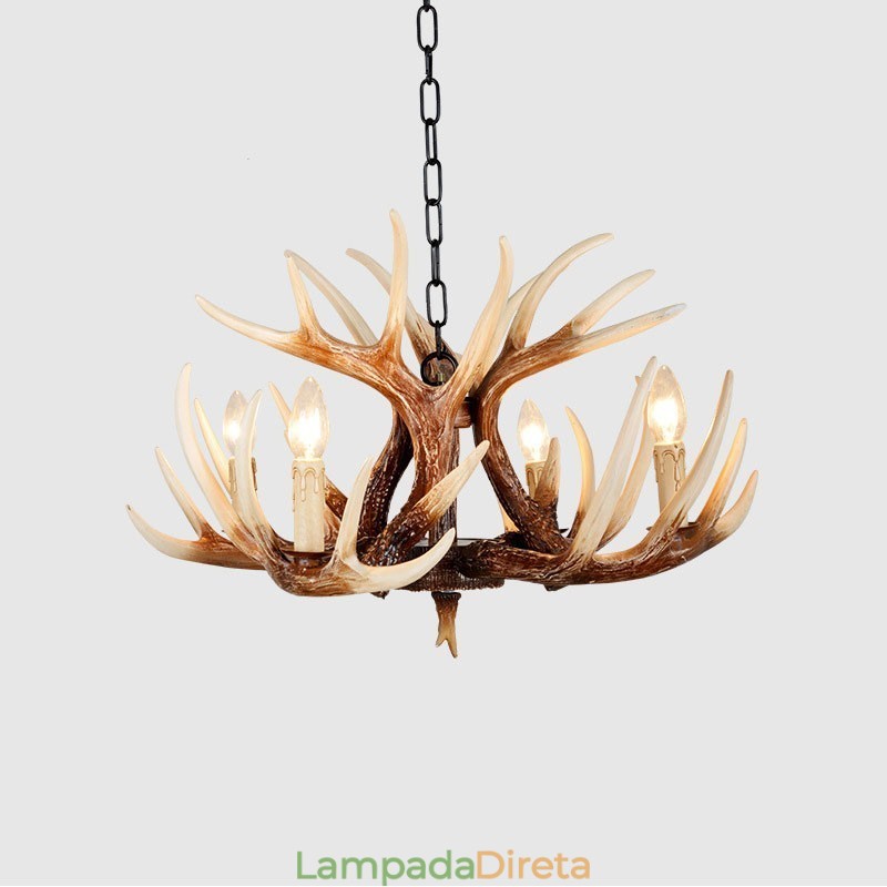 Lustre antigo de chifre retrô artístico rústico de 4 luzes