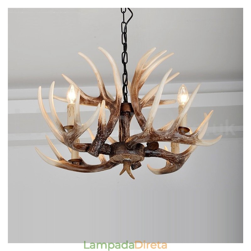 Lustre antigo de chifre retrô artístico rústico de 4 luzes