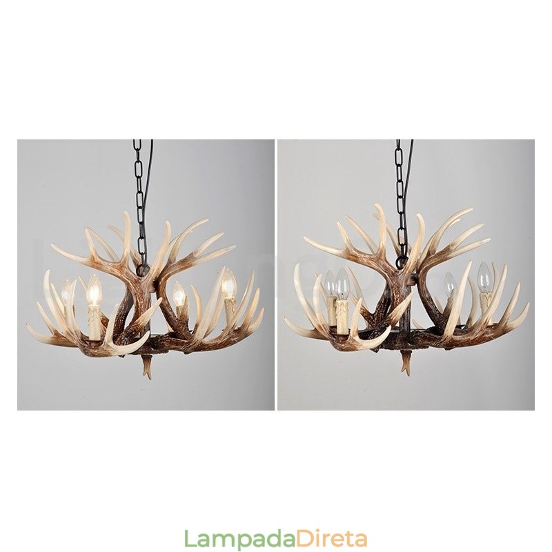 Lustre antigo de chifre retrô artístico rústico de 4 luzes