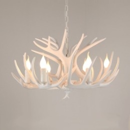 Lustre branco de chifre retrô artístico rústico de 6 luzes