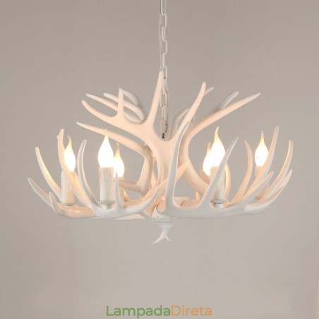 Lustre branco de chifre retrô artístico rústico de 6 luzes Lustre branco de chifre retrô artístico rústico de 6 luzes