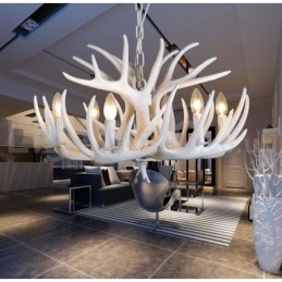 Lustre branco de chifre retrô artístico rústico de 6 luzes