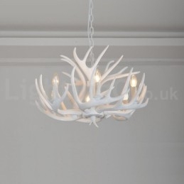 Lustre branco de chifre retrô artístico rústico de 6 luzes