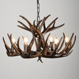Lustre preto de chifre retrô artístico rústico de 6 luzes