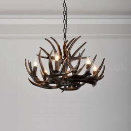 Lustre preto de chifre retrô artístico rústico de 6 luzes