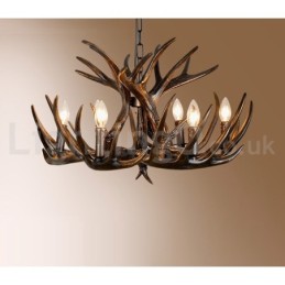Lustre preto de chifre retrô artístico rústico de 6 luzes
