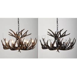 Lustre preto de chifre retrô artístico rústico de 6 luzes
