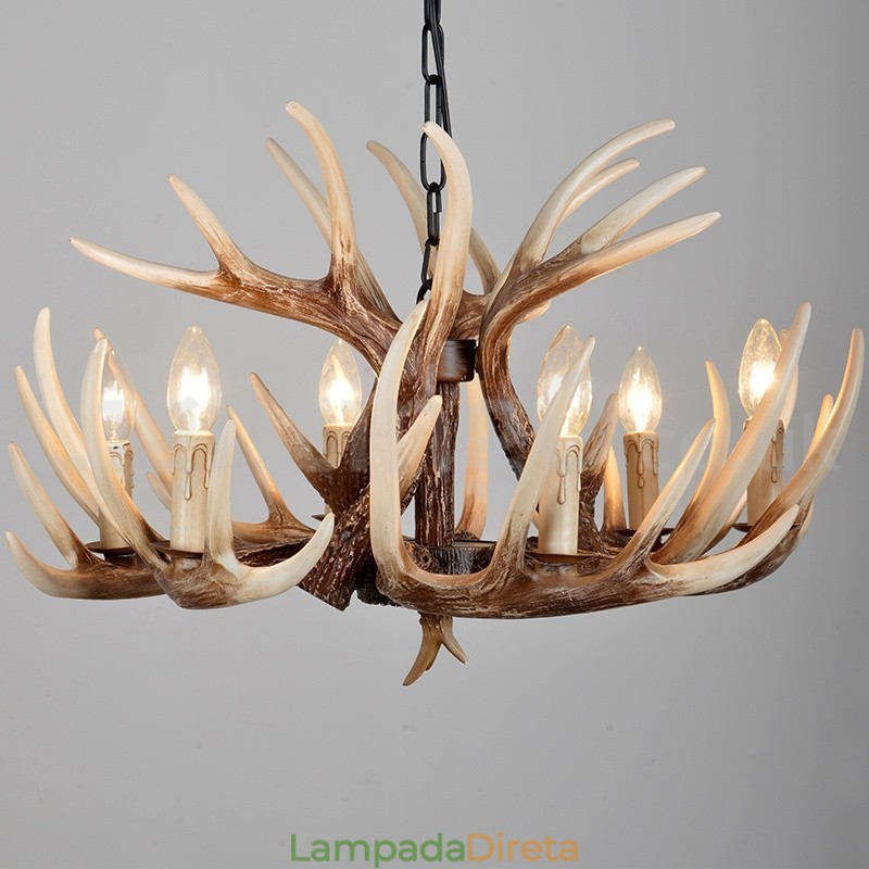 Lustre vintage de chifre retrô artístico rústico de 6 luzes